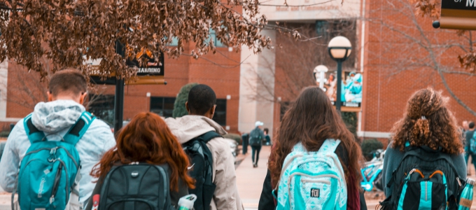 Students heading into a building